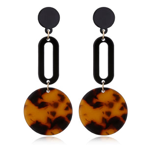 Tortoise Color Leopard Print Acrylic  Geometric Circle Square Long Drop Earrings