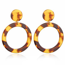 Load image into Gallery viewer, Tortoise Color Leopard Print Acrylic  Geometric Circle Square Long Drop Earrings