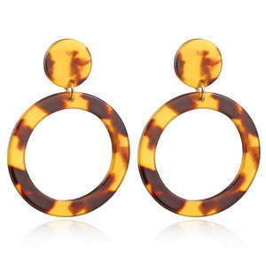 Tortoise Color Leopard Print Acrylic  Geometric Circle Square Long Drop Earrings