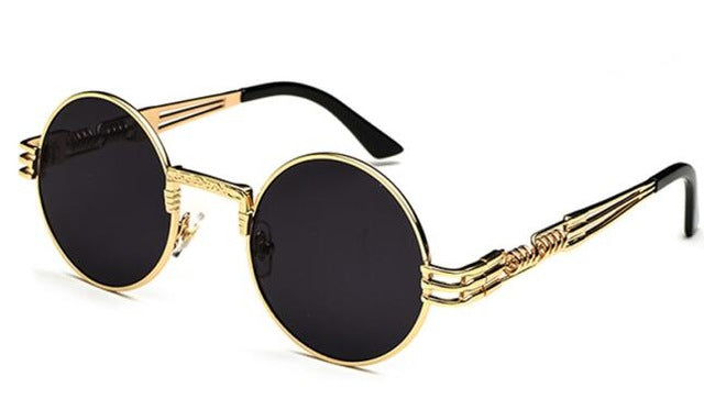 Peekaboo vintage retro mirror sunglasses gold and black sun glasses vintage round circle