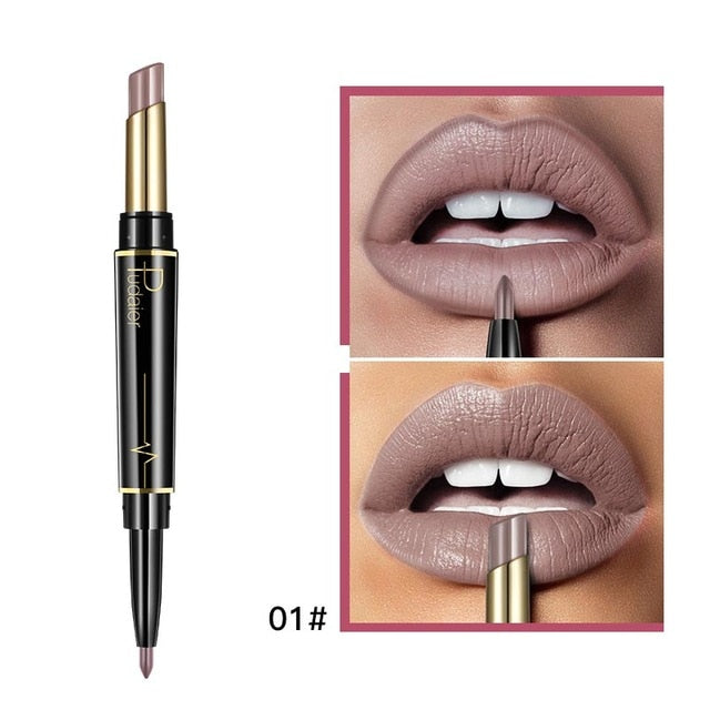 Double-end Matte Lip Lipstick Pencils Lip Liner Pen Waterproof Easy to Wear Nude Velvet Matte Lip Stick