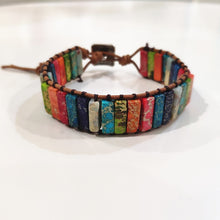Load image into Gallery viewer, Natural Stone Handmade Multi Color leather bead Chakra Bracelet