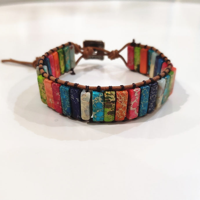 Natural Stone Handmade Multi Color leather bead Chakra Bracelet