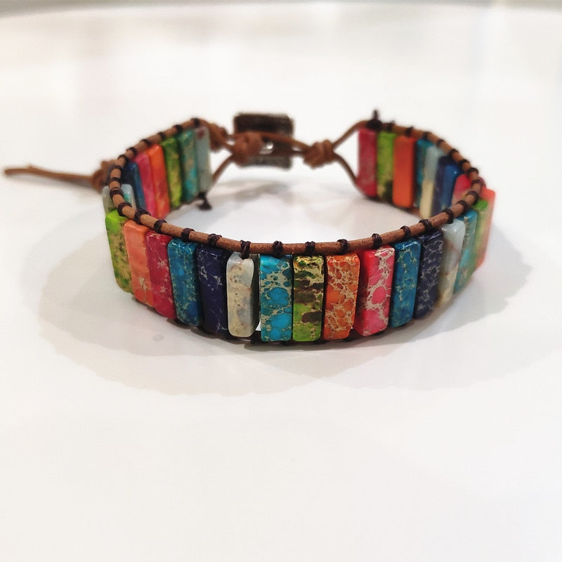 Natural Stone Handmade Multi Color leather bead Chakra Bracelet