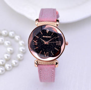 Rose Gold Leather band ladies watch