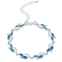 Load image into Gallery viewer, Summer dolphin turtle bracelet blue opal silver color hand chain beach jewlery