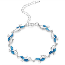 Load image into Gallery viewer, Summer dolphin turtle bracelet blue opal silver color hand chain beach jewlery