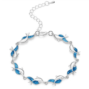 Summer dolphin turtle bracelet blue opal silver color hand chain beach jewlery